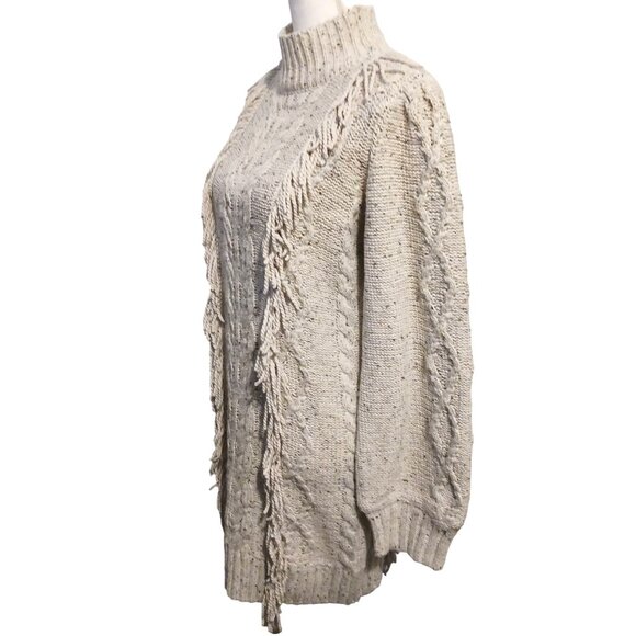 NEW Line & Dot Daria Fringe Trim Mini Sweater Dress, Size Large in Ivory - Picture 13 of 16